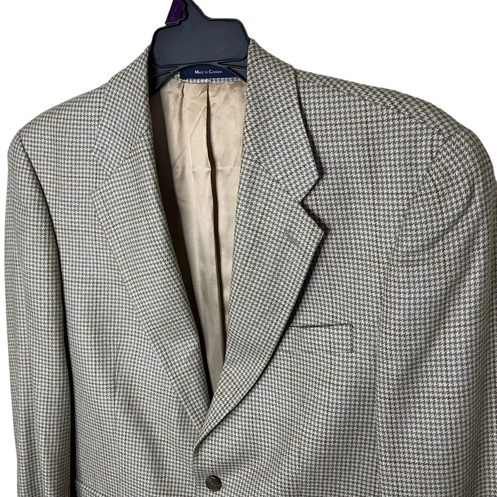 Ralph Ralph Lauren Blazer Men’s 42R Beige Silk Wool Blend Houndstooth Two Button